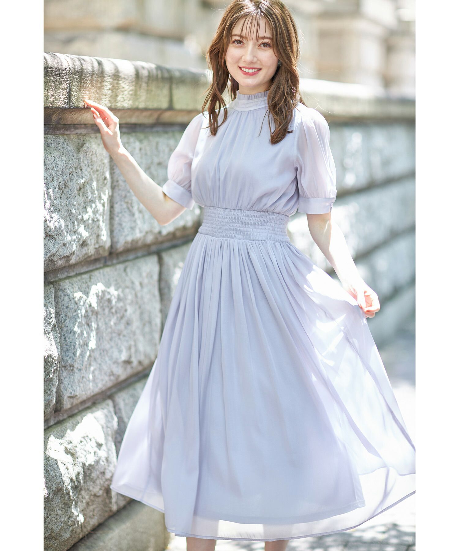 日本 tocco-closet - 2WAY甜美蝴蝶結雪紡洋裝-海軍藍