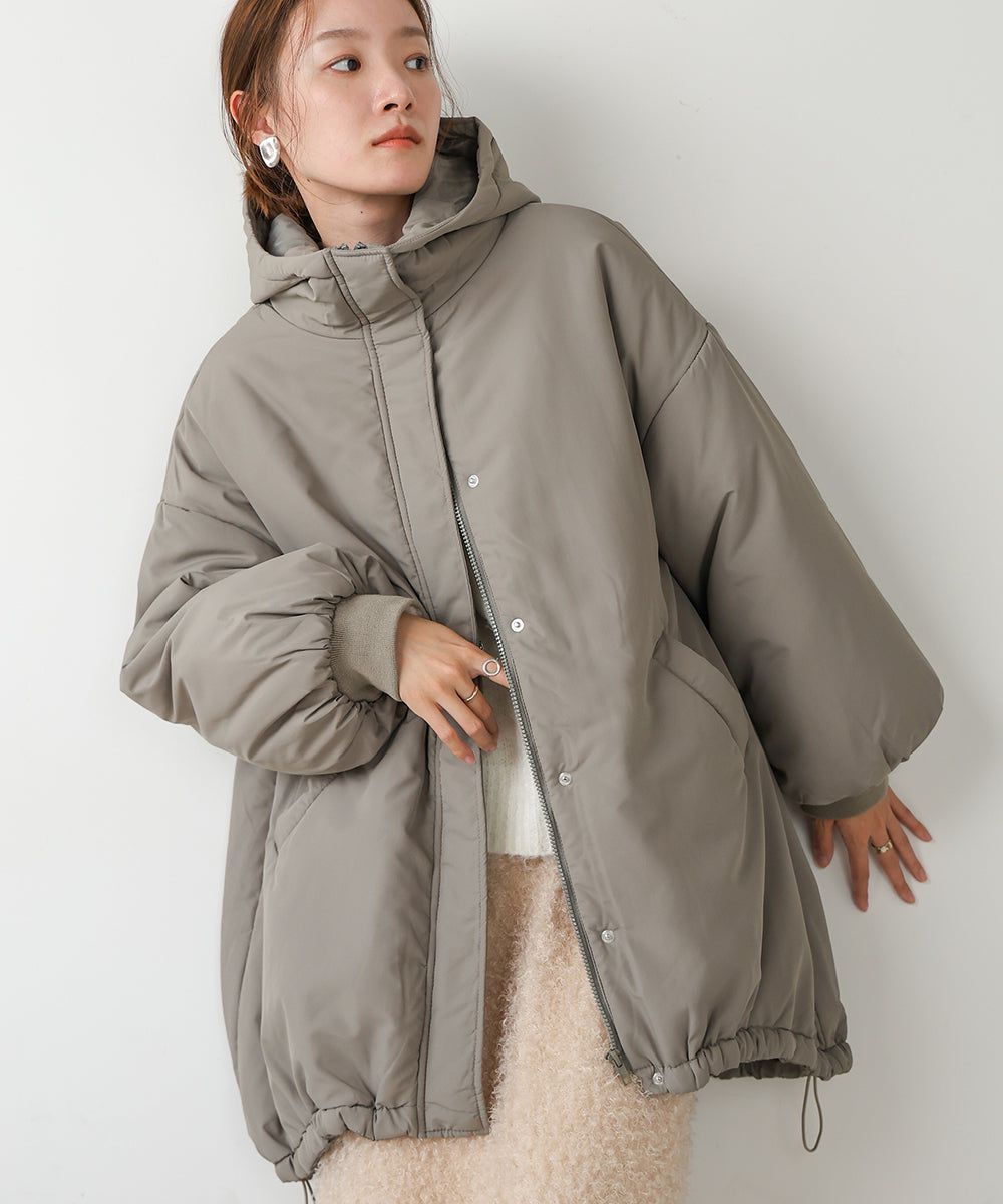 日本 Bab - 時尚大廓形抽繩連帽鋪棉外套-灰
