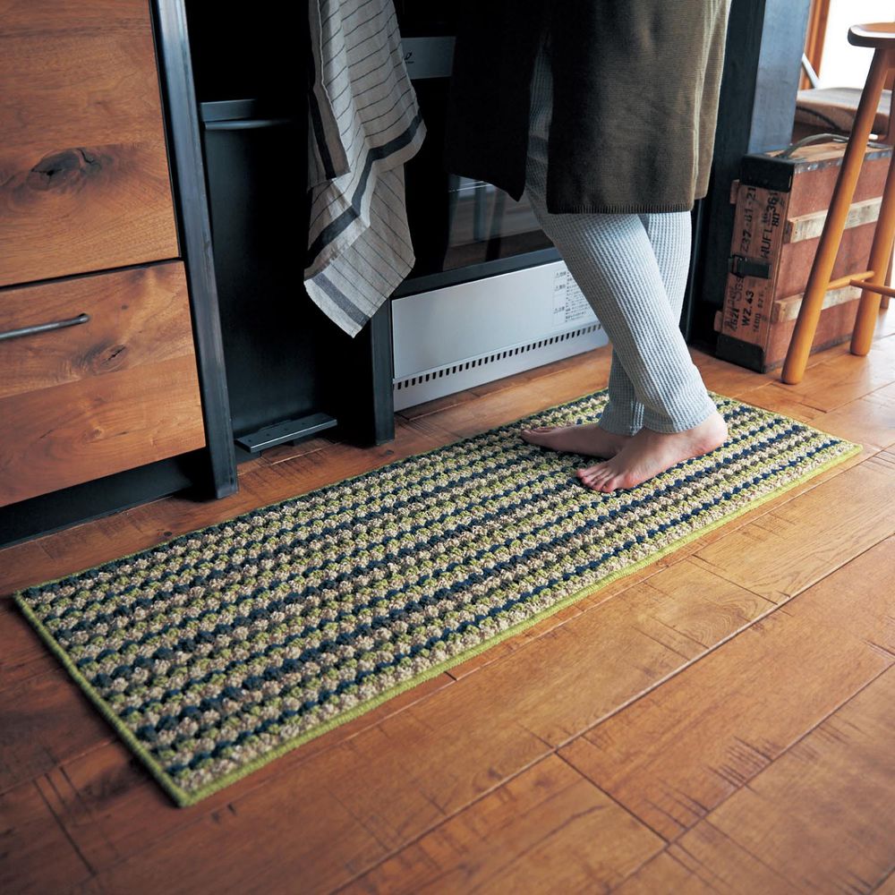 日本千趣會 - 日本製 長毛舒適腳踏墊(廚房/臥室)-綠色系
