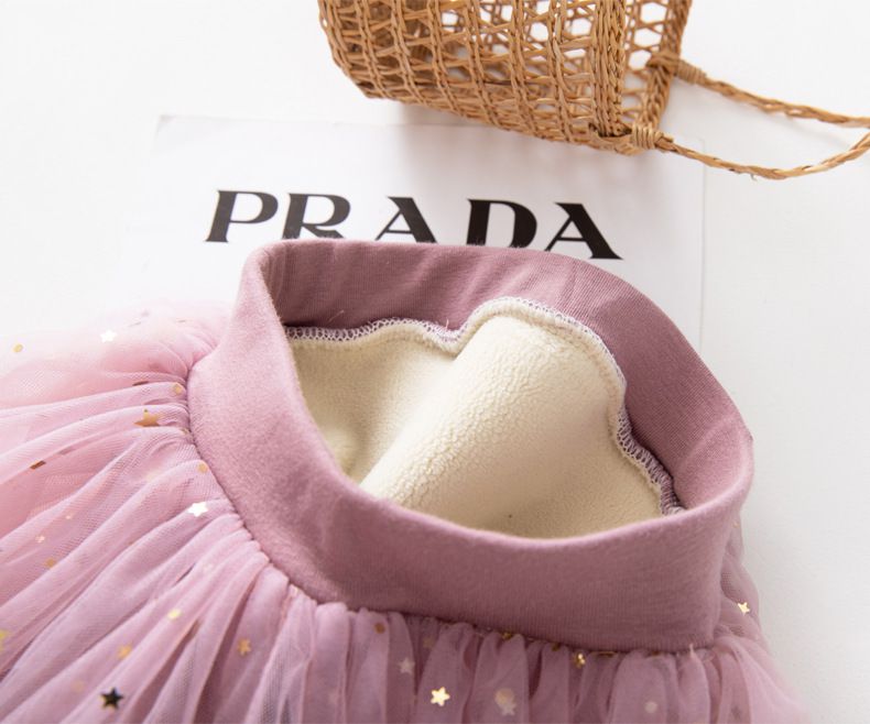 FANMOU - 加絨網紗亮片褲裙-星星月亮-灰色