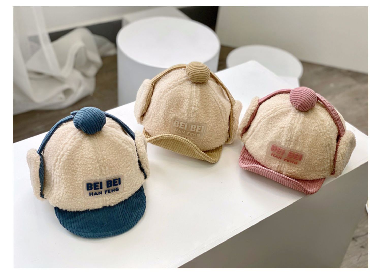 燈芯絨護耳毛帽-黃色 (47-52CM(建議2歲-4歲))