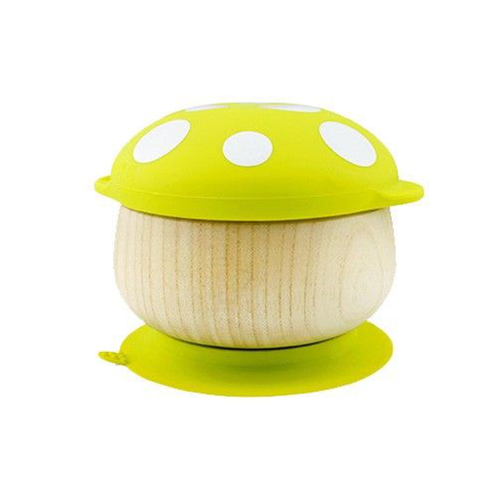 紐西蘭 HaaKaa - 蘑菇零食點心碗-橡膠實木製-綠色-附矽膠密封碗蓋與吸盤底座