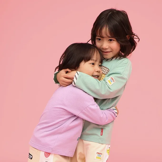 日本 ZOOLAND - 水果樂園 格紋緹花長袖上衣-蘋果-紫