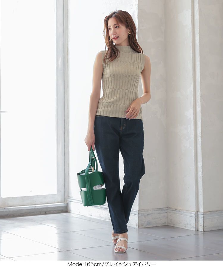 日本 Kobe Lettuce - 小立領針織無袖上衣-黑