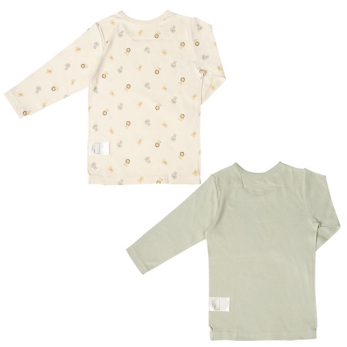 akachan honpo - 長袖圓領速乾上衣-2件組 動物-綠色