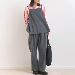 日本 OMNES - 溫柔百搭毛氈感細肩帶2件式套裝-深灰