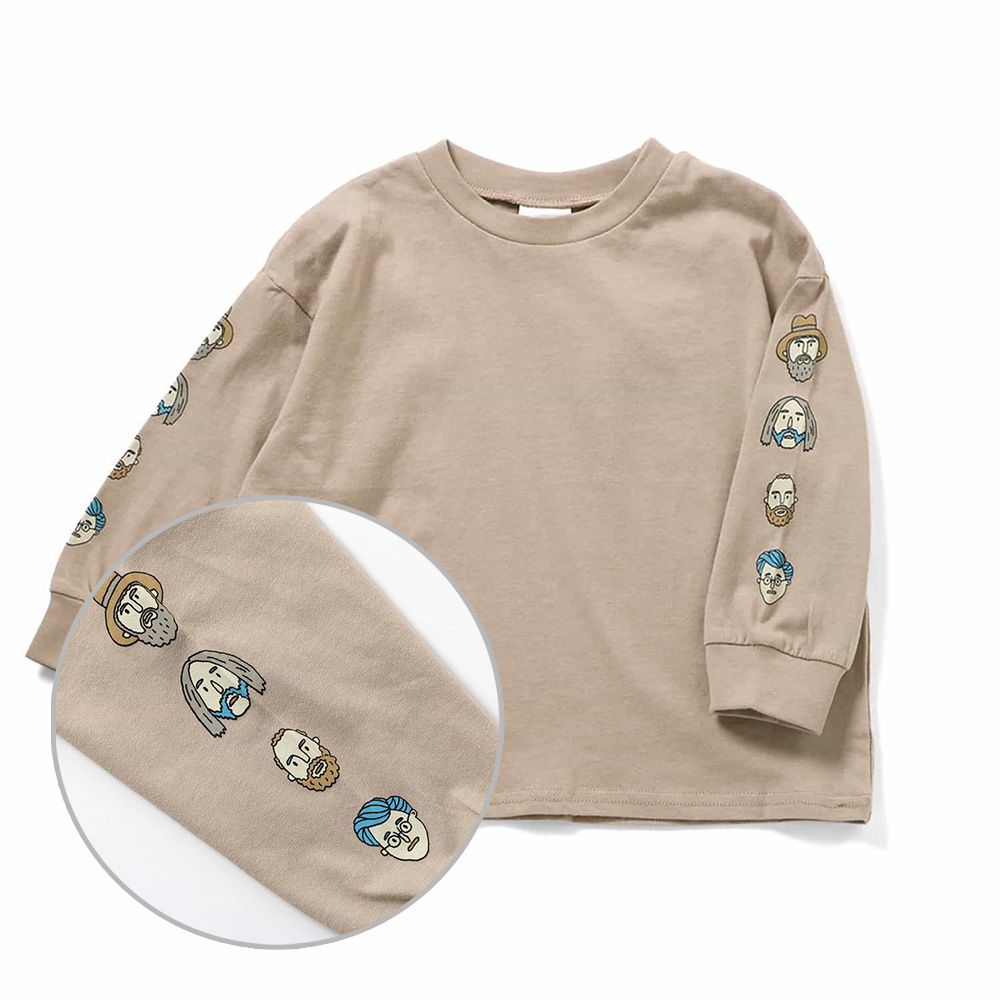 雙手可愛印花長袖上衣-幽默男子-卡其