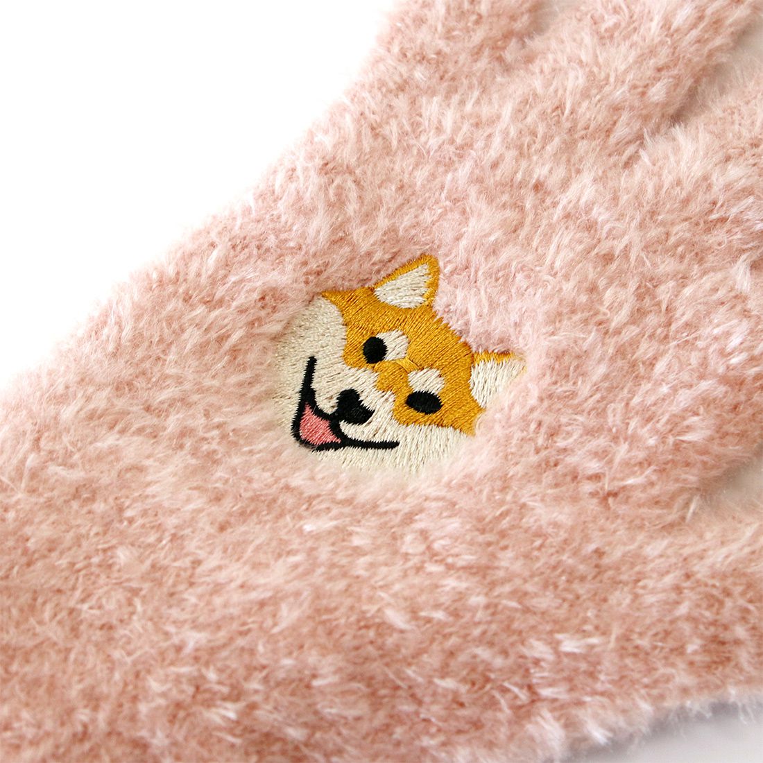 日本 TOMO - 大人可觸控短絨保暖手套-柴犬-淺粉