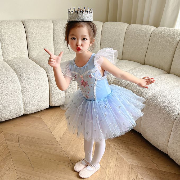 短袖造型公主裙/芭蕾舞裙-卡通人物-愛莎-藍色