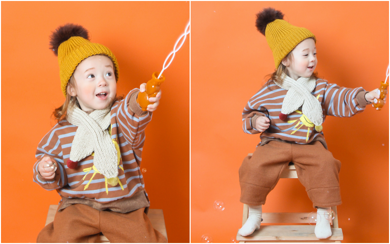 韓國 Babyblee - 雙色球球針織圍巾-粉紅 (FREE)