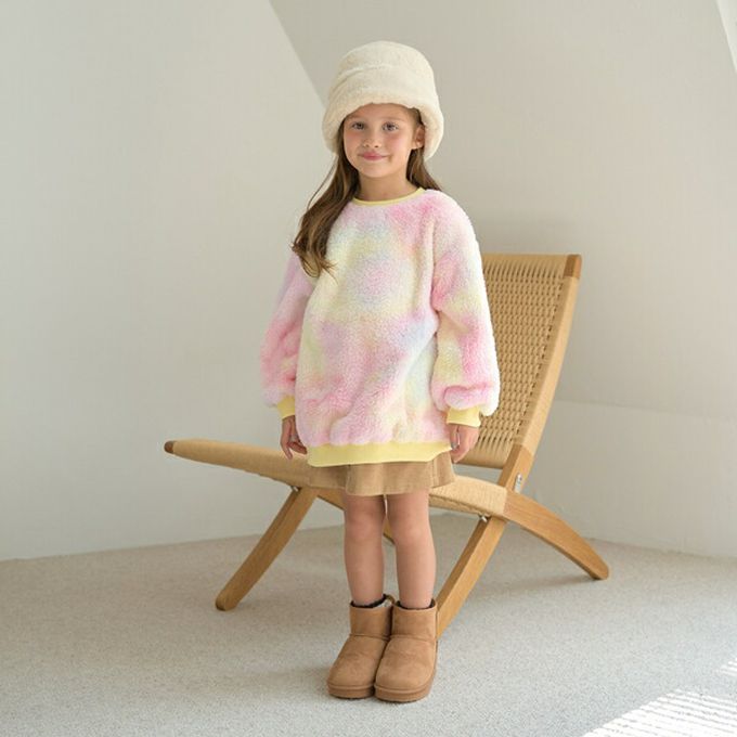 日本 Lycee mine - 夢幻暈染毛茸茸寬鬆長袖上衣-粉橘系