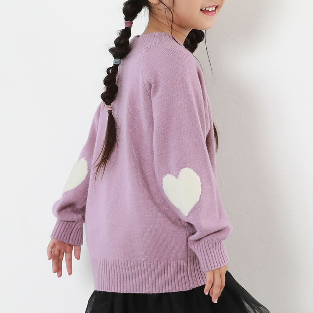 [可機洗]手肘愛心柔軟針織上衣-煙燻粉