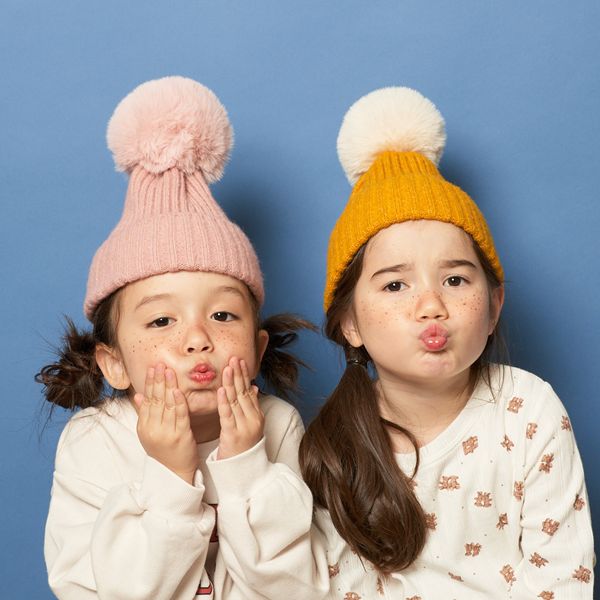 日本 Lycee mine - 可愛大絨球針織毛帽-象牙 (F(50～52cm))