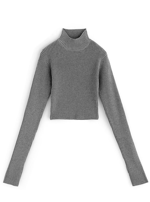 日本 GRL - 高領露指酷甜短針織上衣-黑