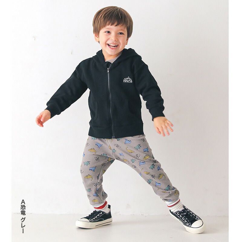 日本 ZOOLAND - 純棉鬆餅紋薄長褲-橡實松鼠-水藍