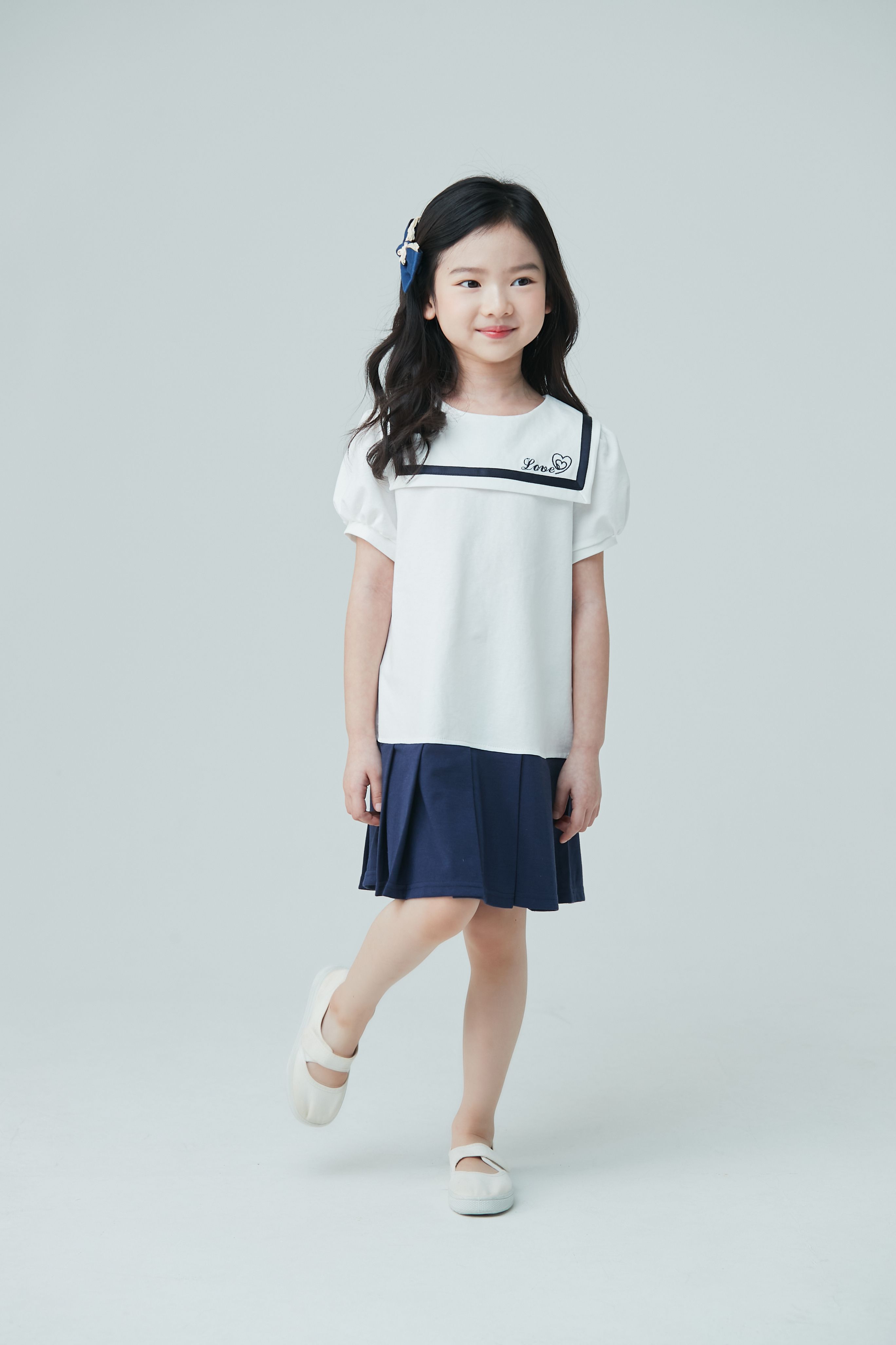 韓國 Coco Bang - 假兩件水手風洋裝