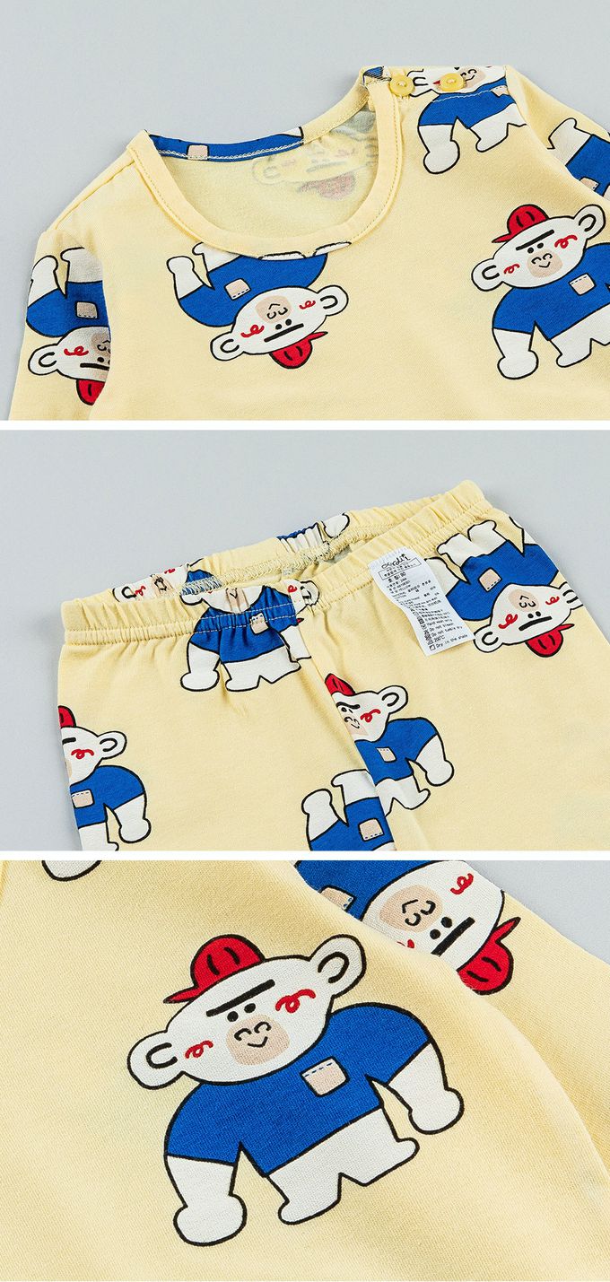 韓國 Cordi-i - 無螢光40支棉彈性長袖家居服-猴子哥哥-奶油黃