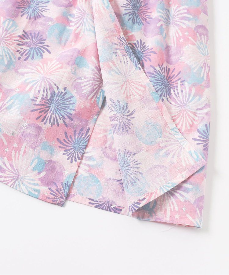 日本 apres les cours - 華麗腰帶風純棉二件式浴衣-椿花-紅藍條紋