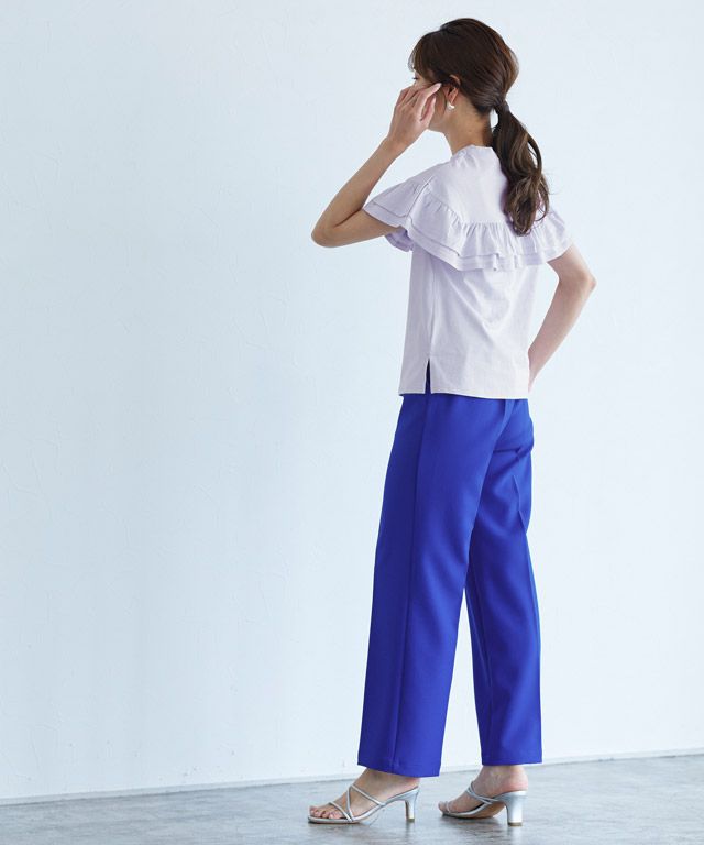 日本 Pierrot - 甜美氣質荷葉滾邊短袖上衣-磚紅橘