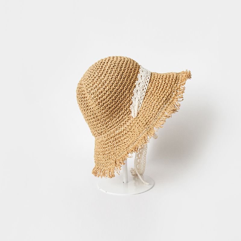 韓國 Babyblee - 鬚邊蕾絲大草帽-玫瑰粉 (頭圍：51-53cm)