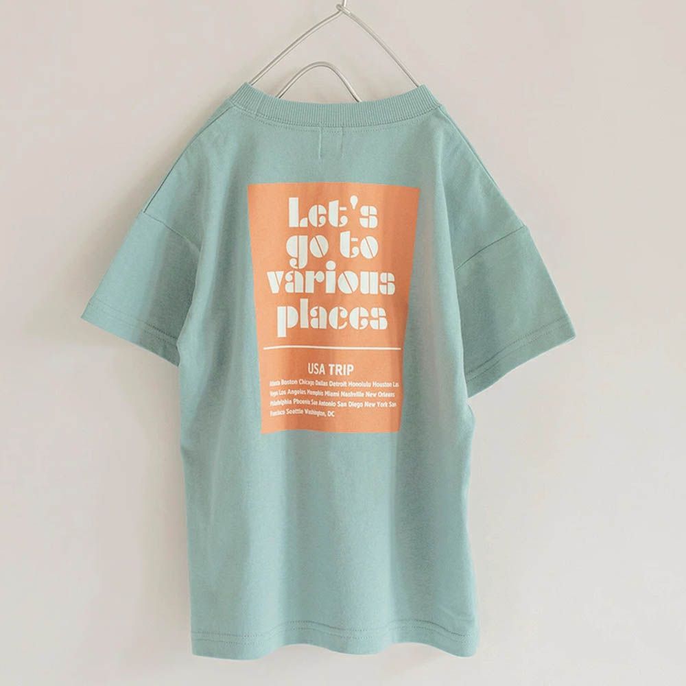 清爽標語短袖上衣-方形logo-淺綠