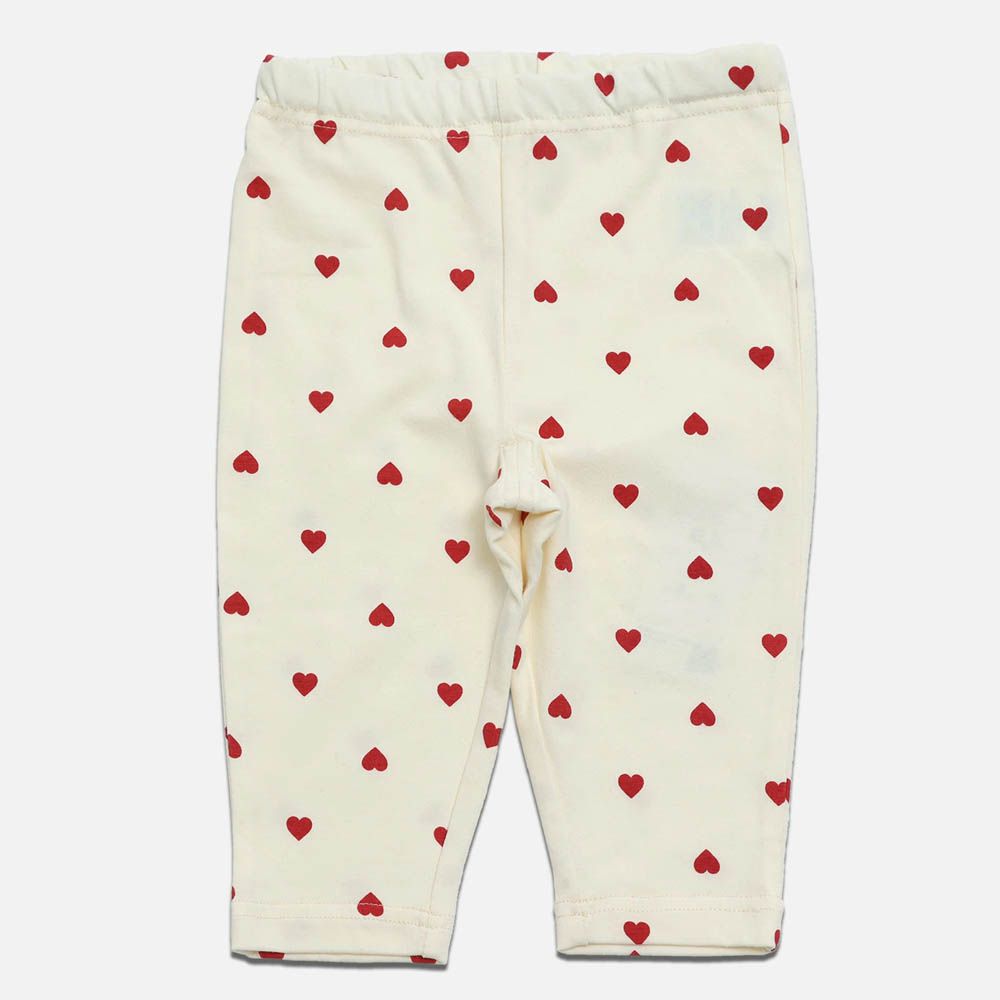 百搭印花彈力七分褲-愛心-象牙白