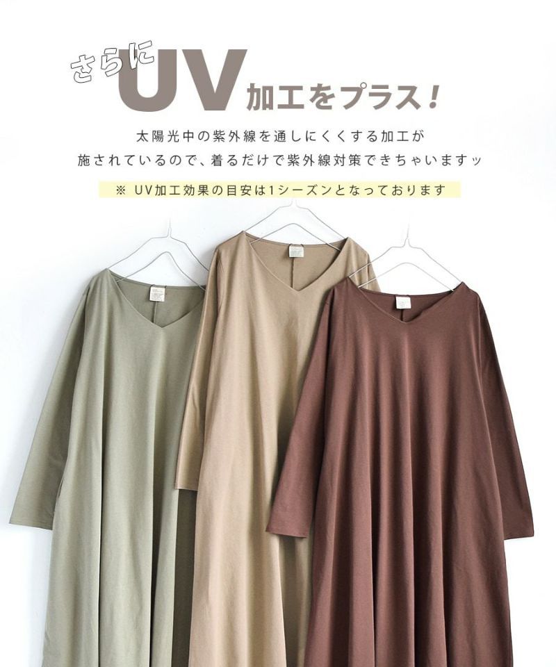 日本 zootie - 抗透汗 純棉修身長袖洋裝-V領-咖啡