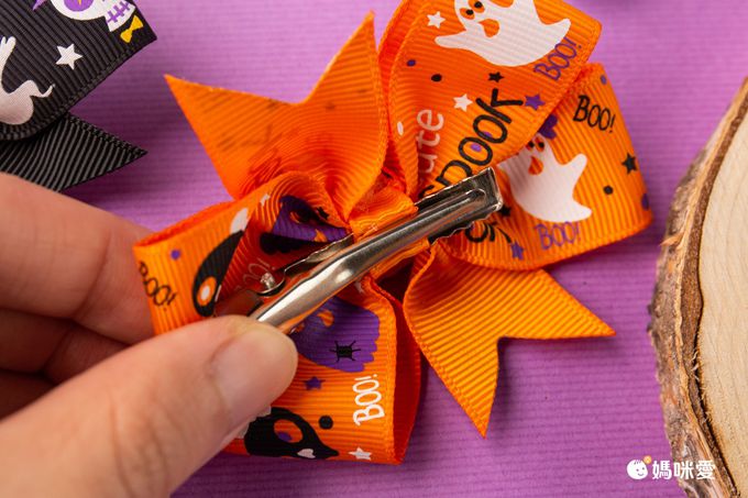 萬聖節蝴蝶結裝飾髮夾-生氣南瓜-橘色