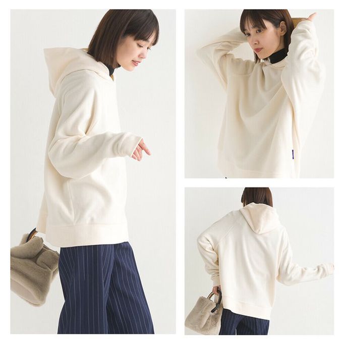 日本 OMNES - 防靜電 微絨休閒連帽長袖上衣-白