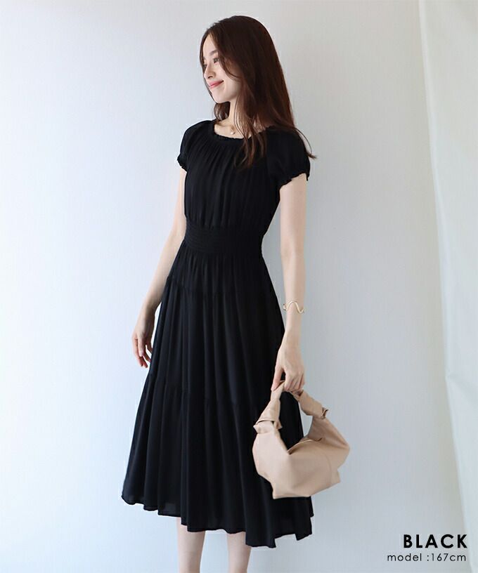 日本 BLUE EAST - 絕美平口縮腰泡泡袖洋裝-碎花-藍