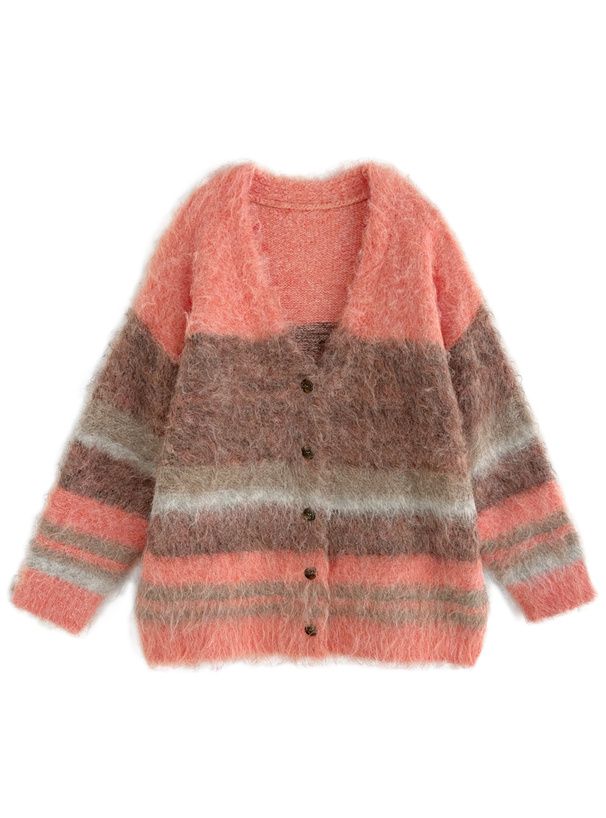 日本 GRL - 時尚感撞色毛絨長版外套-深灰黑 (F)