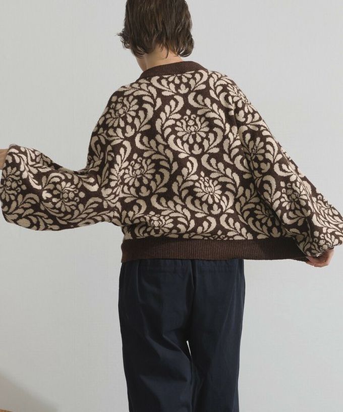 日本 Lupilien - 盛開花卉針織寬袖開襟衫/外套-炭灰