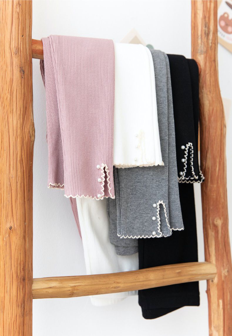 FANMOU - 九分內搭褲-開叉珍珠款-粉色