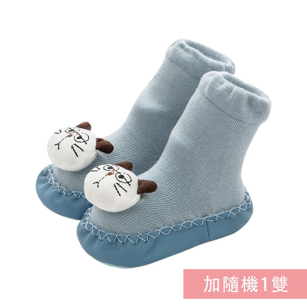 JoyNa - 寶寶步鞋襪 立體造型(底部止滑)-2雙入-藍色貓咪+隨機1雙