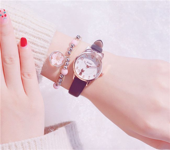 小清新少女錶-可愛貓咪-粉色