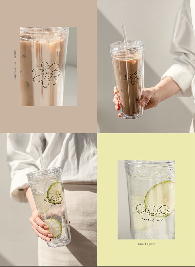 韓國 SSUEIM - 極簡ins吸管冷飲杯/環保杯500ml-小花款