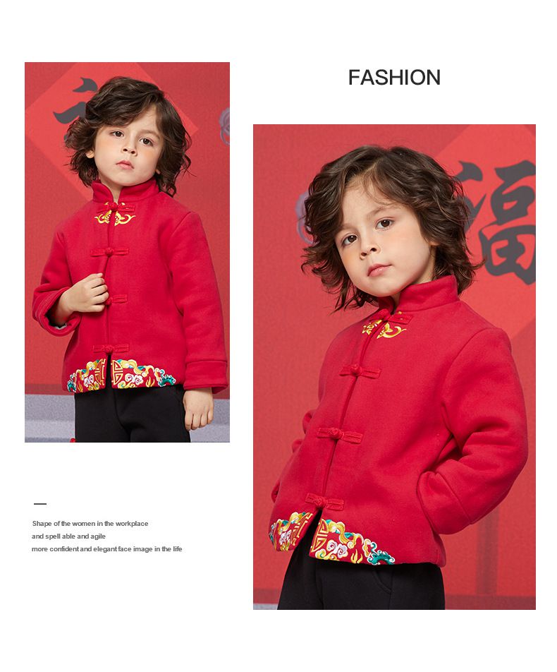漢服風喜氣拜年立領盤釦外套-福氣祥雲-紅色