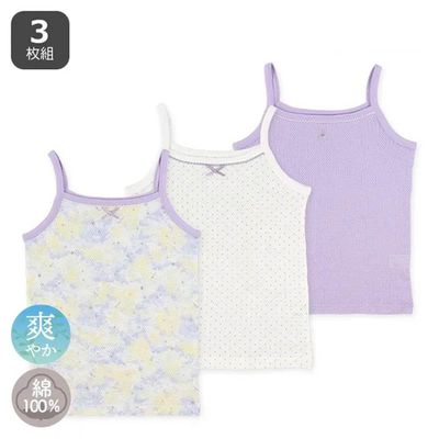日本西松屋 - 純棉 網眼涼爽背心內衣(3件組)-暈染x點點-紫x白