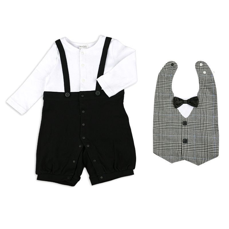 akachan honpo - 分腳連身衣&圍兜-黑色