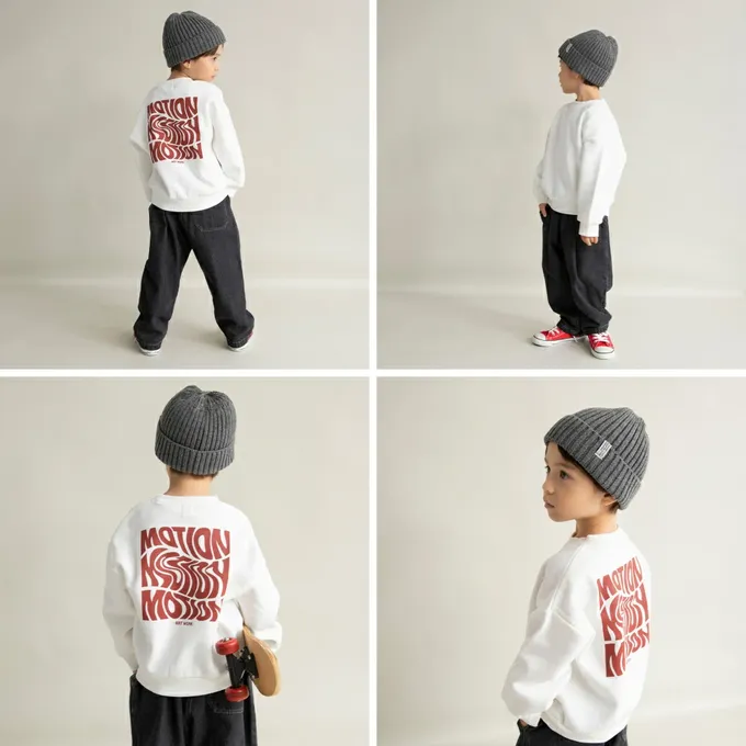 日本 BRANSHES - 街頭塗鴉風裏起毛長袖上衣-滿版圖騰-萊姆黃