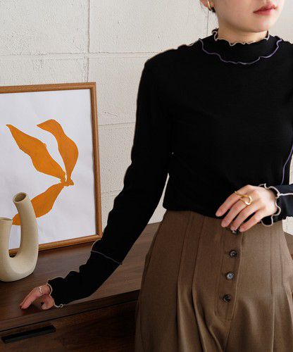 日本 Bou Jeloud - 木耳滾邊長袖上衣-淺灰