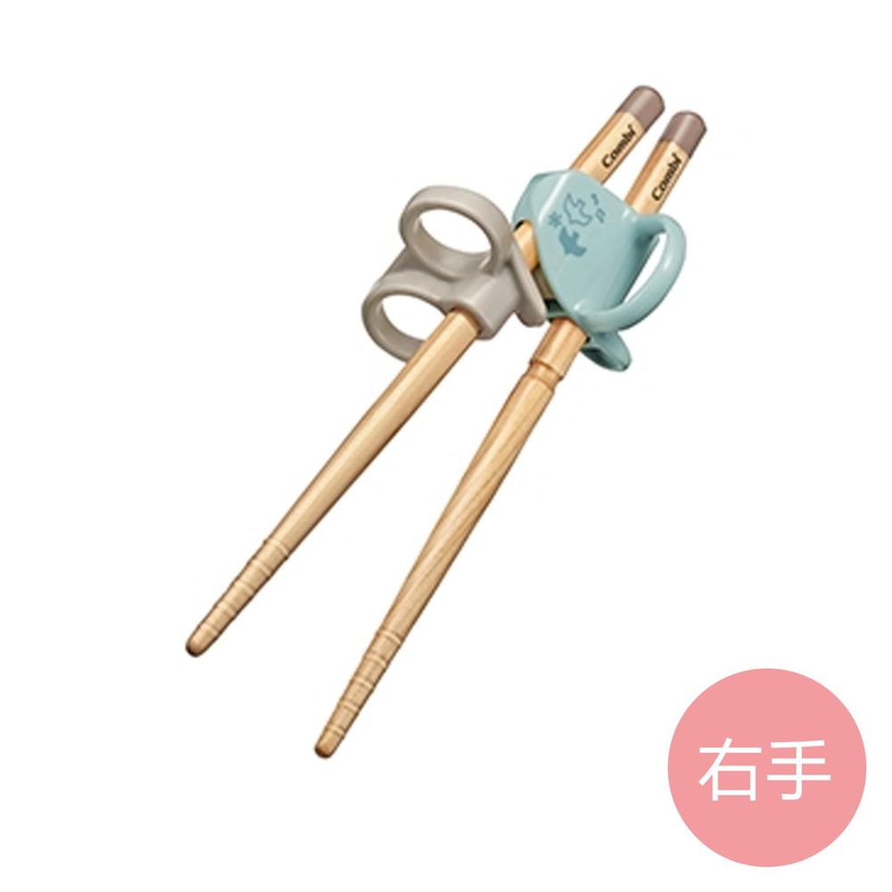 日本 Combi - 木製三階段彈力學習筷-右手-青鳥藍-日本製