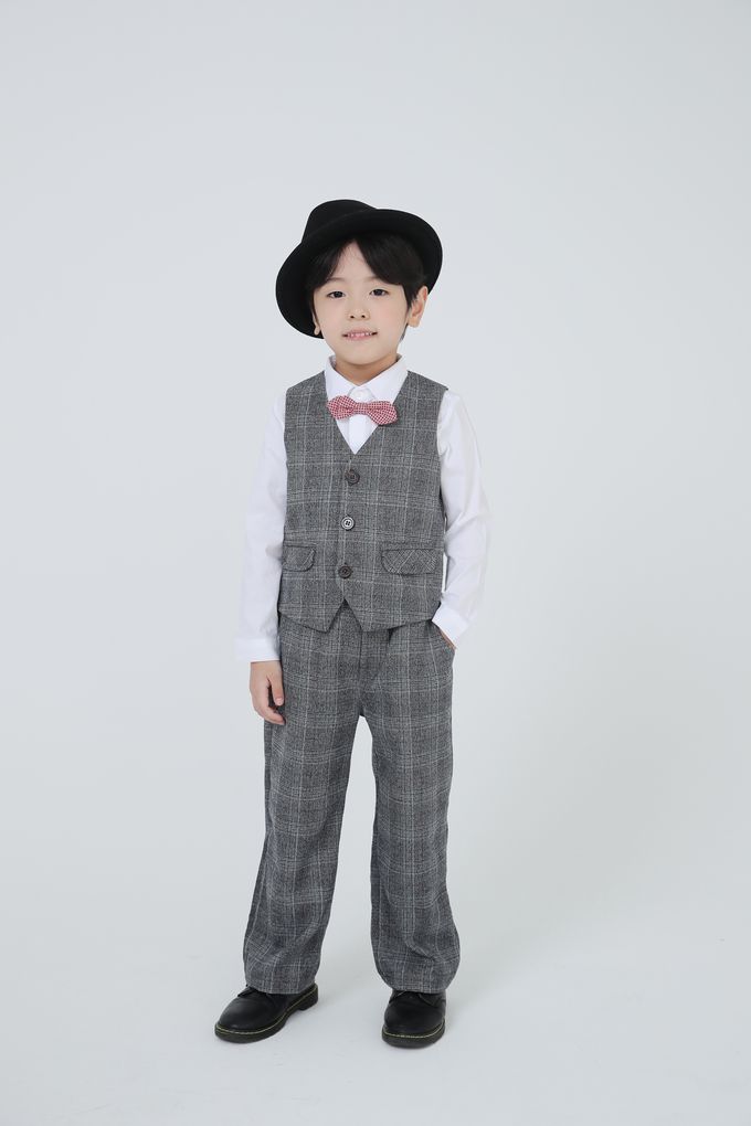 韓國 Coco Bang - (兩件式)英式小紳士背心長褲套裝-深灰