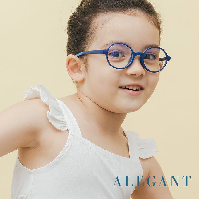 ALEGANT - 繽紛霧感蘇打藍兒童專用輕量矽膠彈性圓框UV400濾藍光眼鏡