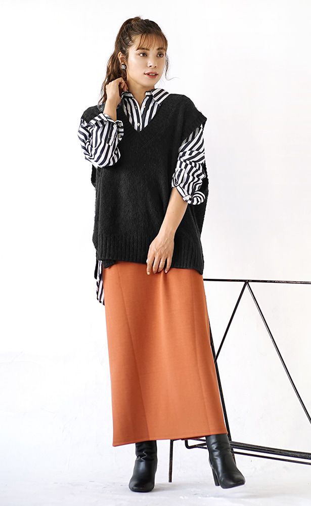 日本 zootie - 毛呢V領寬鬆針織背心-淺灰紫