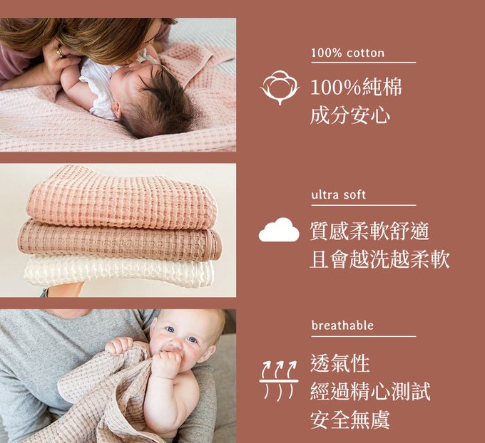 加拿大 lulujo - 透氣華夫格鬆餅格紋毯-香草白