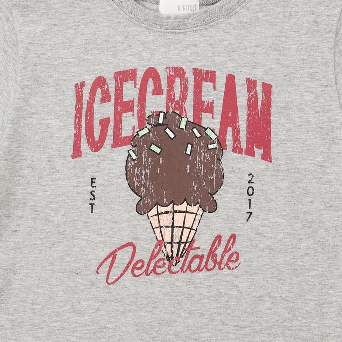 日本 b-ROOM - 防污速乾印花短袖上衣-英文logo-水藍