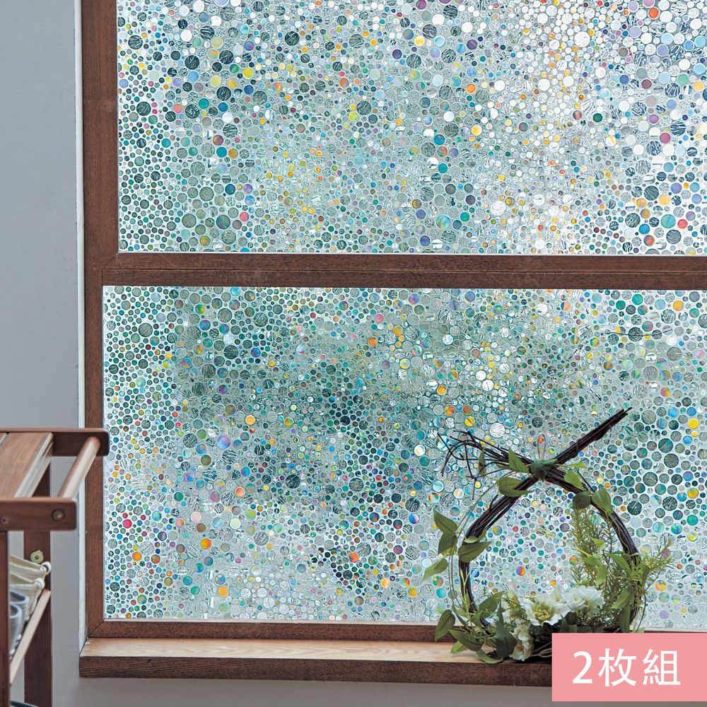 日本千趣會 - 日本製 99%抗UV光影窗貼(靜電式)-彩色波點 (92x90cm*2枚)