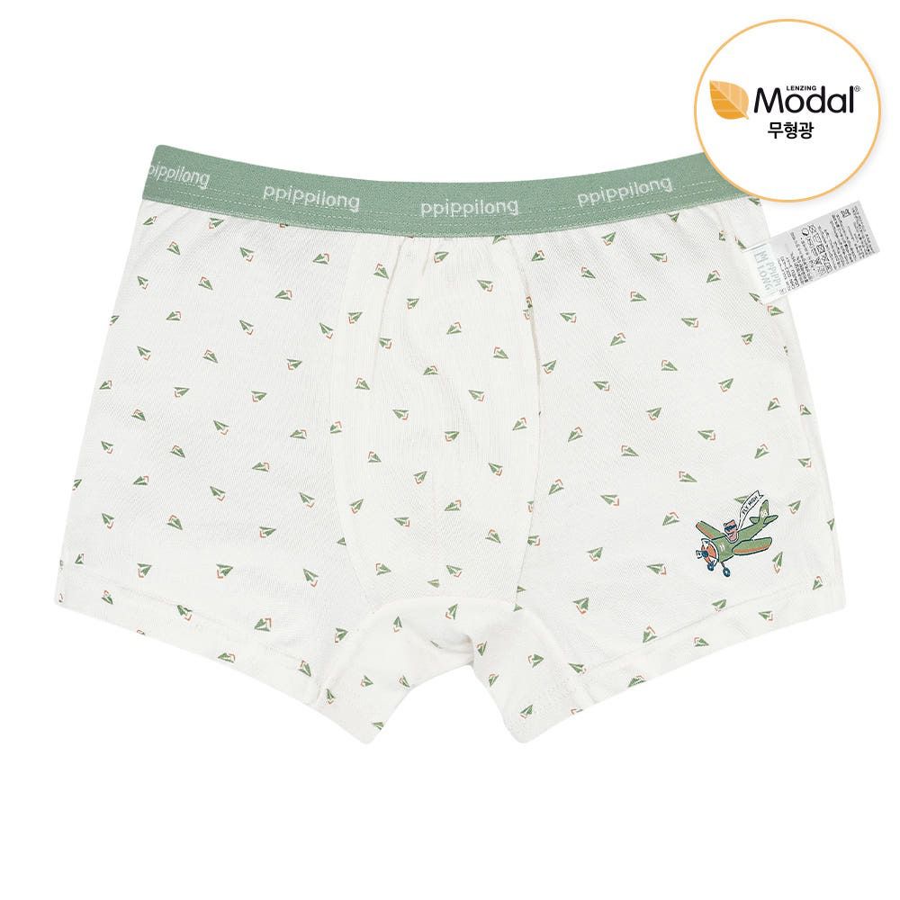 莫代爾親膚絲滑四角褲(男寶)-滿版紙飛機-米