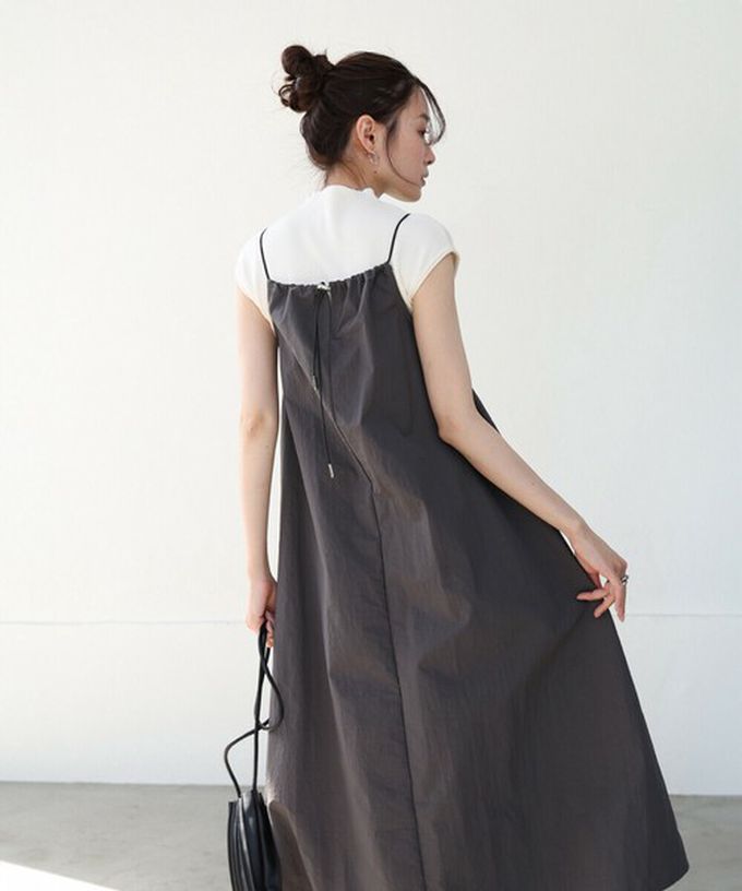 日本 Bab - 下擺澎澎氣球尼龍吊帶洋裝-米白